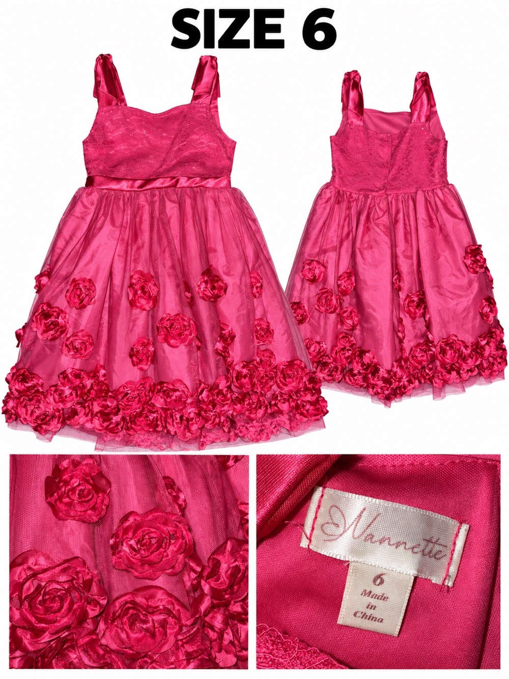 Nannette Hot Pink Floral Applique Party Dress